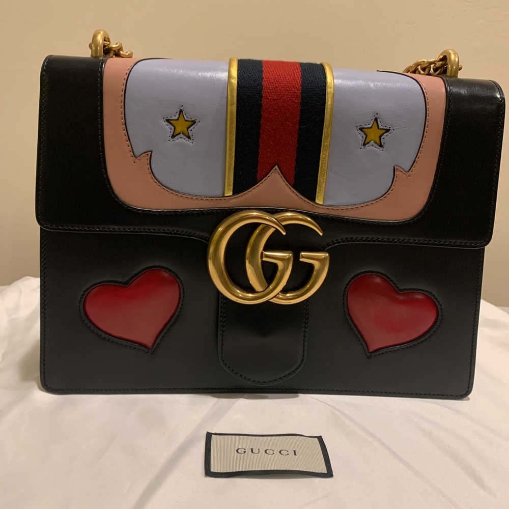 Gucci GG Marmont Medium Web Heart Shoulder Bag
